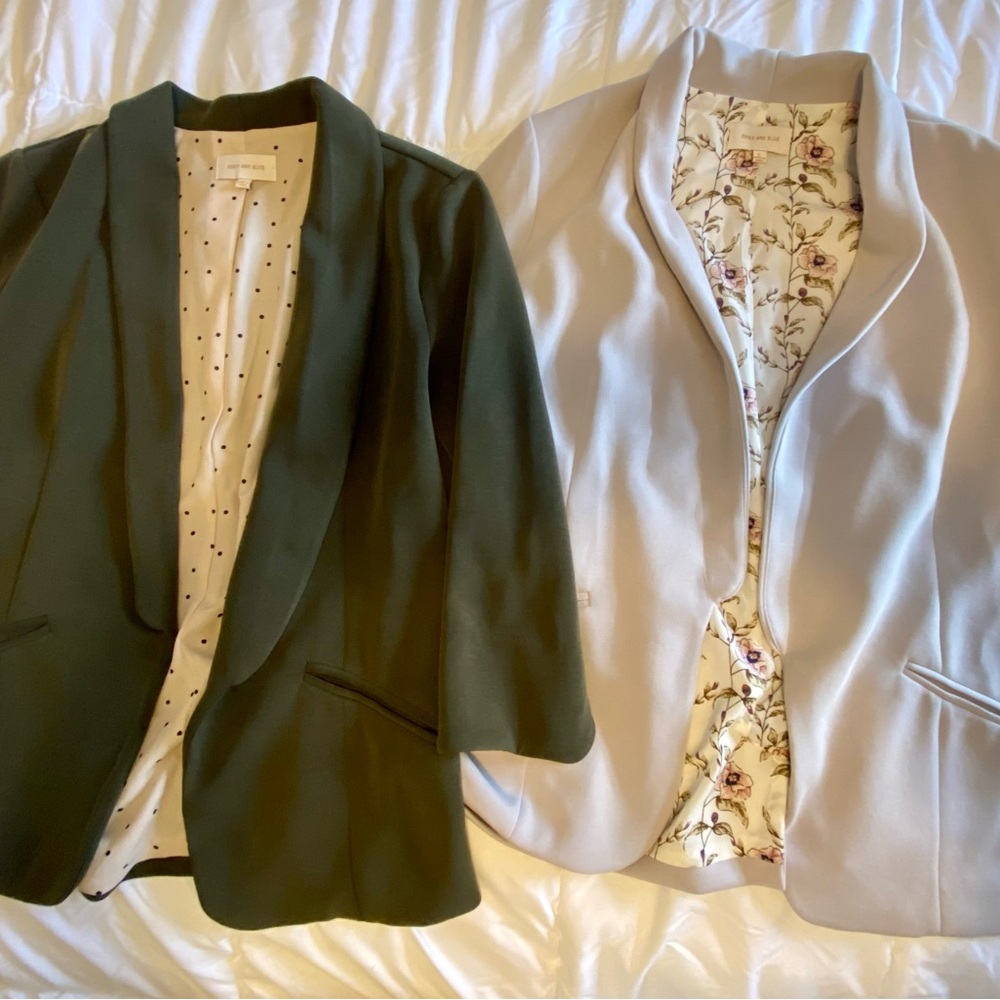 3/4 Sleeve Blazers Set - Olive Green and Cream